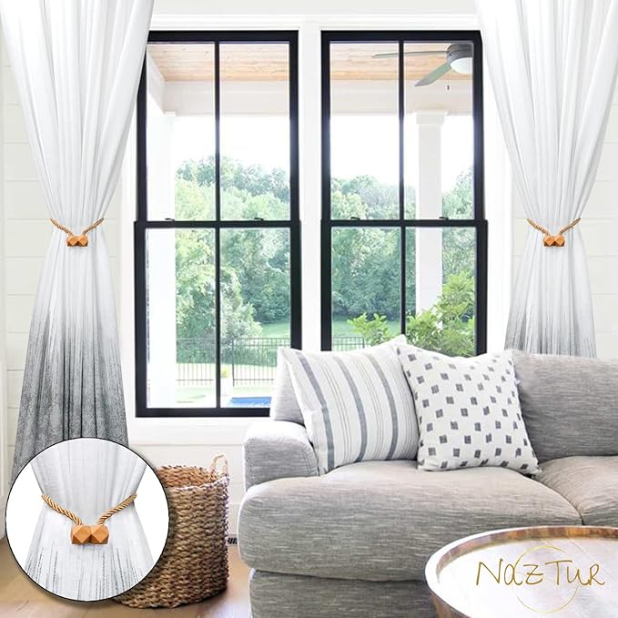 NazTur Magnetic Curtain Tiebacks- Upgrade 2022 with a Thicker Twist Rope & Strong Magnet Tieback Window Treatment Holdbacks Draperies Holders Decorative Drape Handmade Tie Back (Gold, 4)