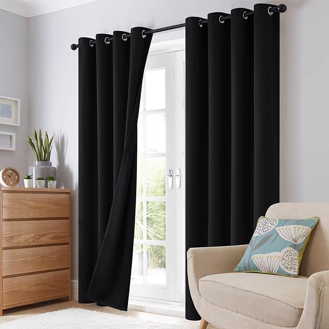 SimpleHome 100% Blackout Curtains for Bedroom,Thermal Insulated Black Grommet Window Drapes Room Darkening Curtains for Living Room with Black Back,52 x 54 Inch,2 Panels