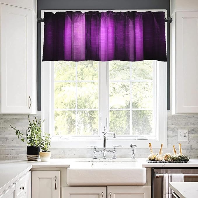 Emvency 2 Pack Valances Window Treatments, Purple Striped Abstract Glass Texture Blackout Drapes Adjustable Curtain for Windows Living Room Kitchen Over Sink, 52x18 Inch Rod Pocket Valances