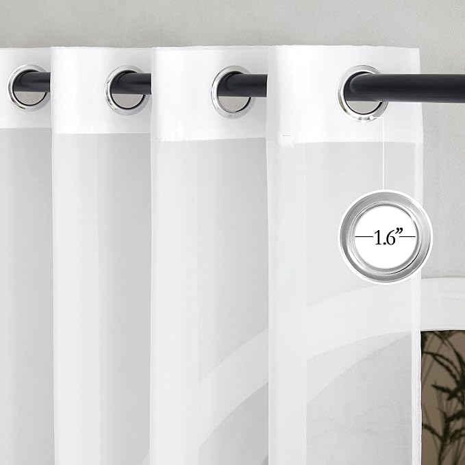 NICETOWN Grommet Top Sheer Curtains - White Sheer Home Decoration Window Coverings for Loft (54" Width x 45" Length, Set of 2)