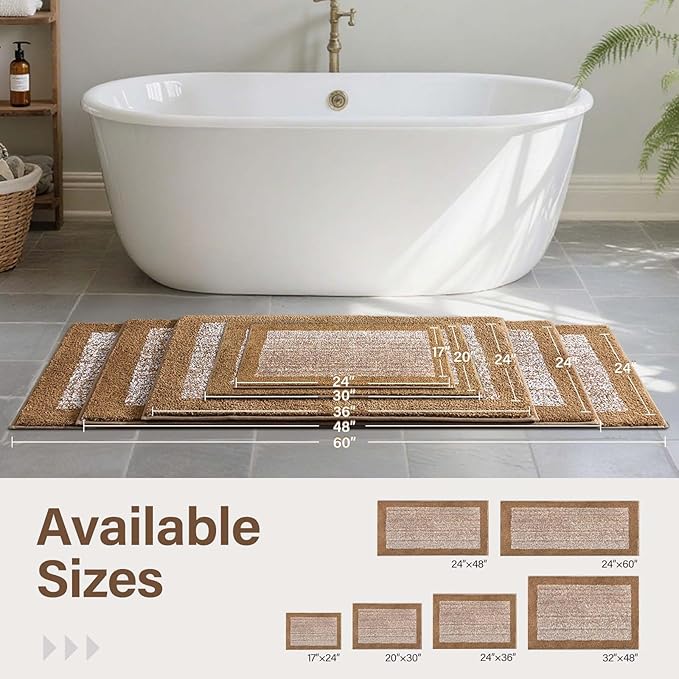 36x24 Large Bathroom Rugs Washable Non Slip, Coffee Bath Mat for Bathroom Floor Tub, Soft Absorbent Quick Dry Mats for Shower, Bathtub,Home Decor