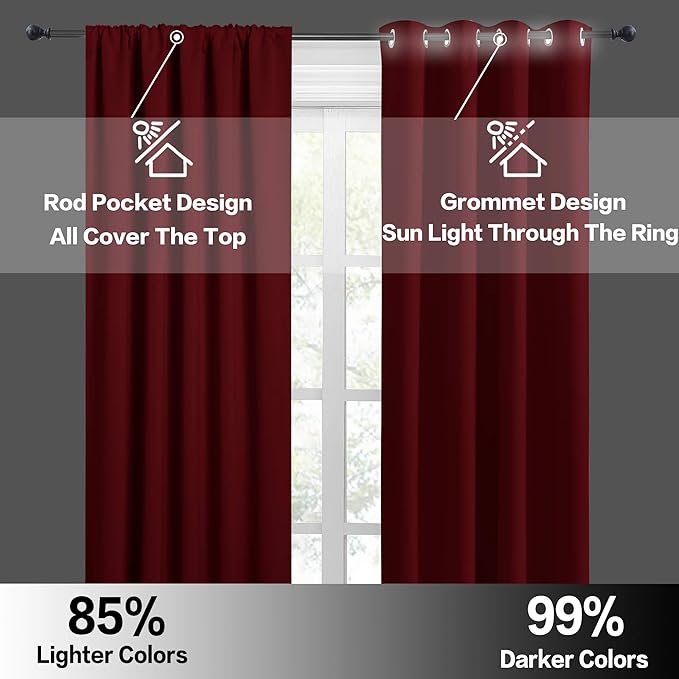 RYB HOME Large Blackout Curtains for Bedroom 84 inches Long 2 Panels Set, Privacy Thermal Insultaed Sunlignt Heat Blocking Drapes for Sliding Patio Door, Width 70 by Length 84, Burgundy Red