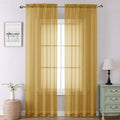 Lecloud Gold Sheer Curtains 90 Inches Long 2 Panels, Breathable Solid Voile Light Filtering Curtain, Lightweight Home Decor Drapes with Rod Pocket for Bedroom Living Room, Each 42" W x 90" L