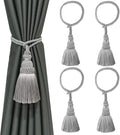 Fenghuangwu 4 Pack Curtain Tie Backs Rope Tassels for Curtains Drape tiebacks Handmade Outdoor Home and Outdoor Decorative (Silver, 4p)