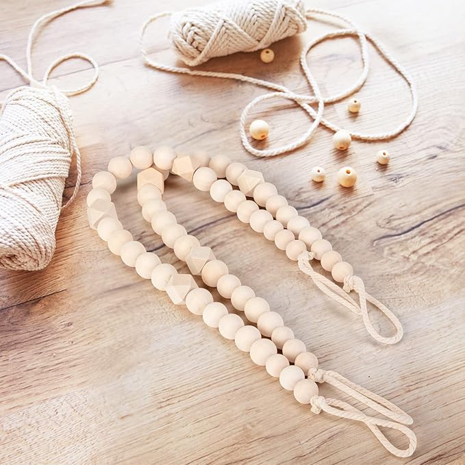 Wood Bead Curtain Tiebacks, KLOGTSIND Set of 4 Curtain Holdbacks for Thin or Thick Window Draperies, Boho Farmhouse Curtain Tiebacks with Hooks, Curtain Tie Backs for Home Office Room Decor