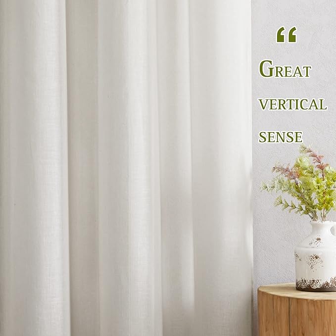 NICETOWN Bedroom Curtains Linen Blend 90 inches Long, Grommet Privacy Semi Sheer Curtains Privacy Window Treatments with Light Filtering for Bedroom, Natural, W36 x L90, 2 Panels