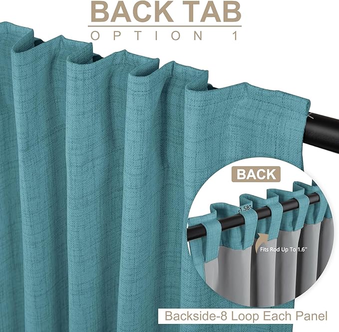 100% Blackout Shield Linen Blackout Curtains for Bedroom 84 Inches Long, Back Tab/Rod Pocket Living Room Drapes, Thermal Insulated Blackout Curtains 2 Panels Set, 50" W x 84" L, Dark Cyan