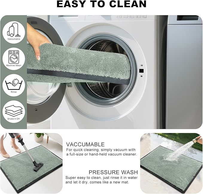 Mibao Dirt Trapper Door Mat for Indoor Outdoor, Waterproof All-Season, All-Weather Doormat, Heavy Duty Non-Slip Entrance Rug, Low Profile Absorbent Entrance Mat Carpet, 36" x 24", Green