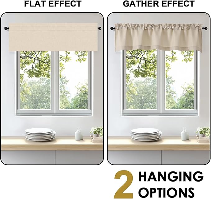 OWENIE Bob 1 PCS Linen Valances for Windows, Faux Linen Textured Kitchen Window Curtains Valance for Bedroom Living Room, Modern Soft Airy Solid Rod Pocket Bathroom Cafe Curtain, 60Wx14L Inch