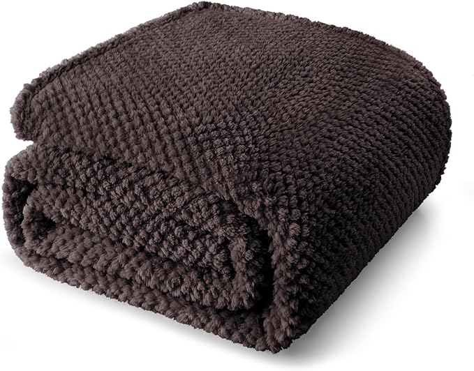 Whale Flotilla Twin Size Fuzzy Fleece Blanket, Fluffy Warm Soft Jacquard Bed Blankets for All Season, Lightweight and Cozy, 60x80 Inch, Coffee