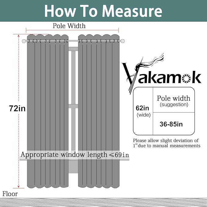 Yakamok Blackout Curtains Room Darkening Thermal Insulated Window Panels,Solid Grommet Top Drapes for Bedroom/Living Room(62Wx72L, Stone Blue, 2 Panels)