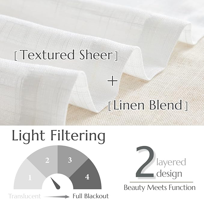 jinchan Linen Farmhouse Valances for Living Room Windows 16 Inch Slubbed Crossed Double Layer Window Valances Light Filtering Rustic Country Overlay Rod Pocket 2 Panels White