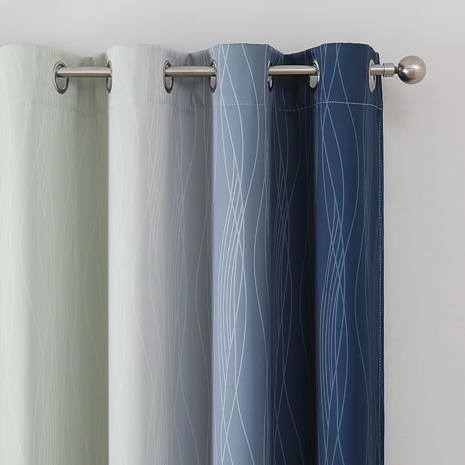 Estelar Textiler Sage Green and Navy Blue Ombre Blackout Curtains 45 Inch Length, Full Room Darkening Gradient Drapes for Kitchen, Thermal Insulated Grommet Curtains for Short Window, 52Wx45L,2 Panels