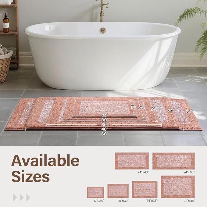 48x24 Long Bathroom Rugs Washable Non Slip, Pink Bath Mat for Bathroom Floor Tub, Soft Absorbent Quick Dry Mats for Shower, Bathtub,Home Decor