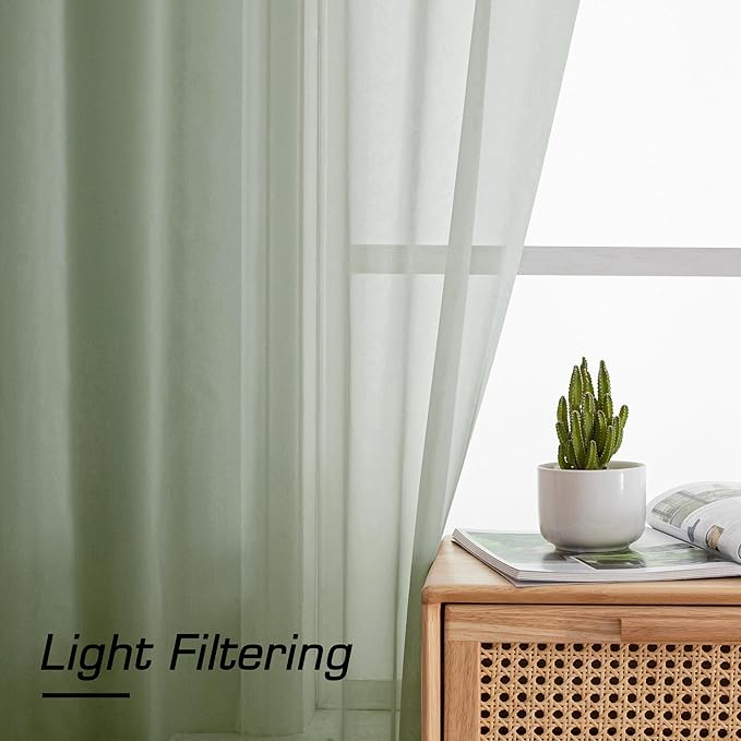 Simplebrand Sage Sheer Curtains 84 Inches Long, Light Filtering Rod Pocket Solid Color Window Sheer Curtain Panels, Elegant Curtains & Drapes for Living Room, Bedroom 2 Panels (Sage, 42" W x 84" L)