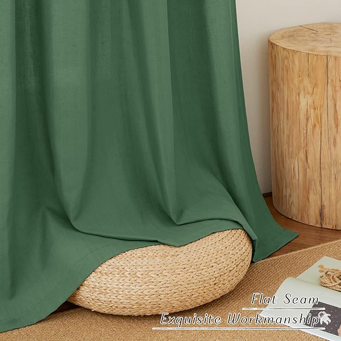 NICETOWN Flax Olive Green Linen Curtains for Room Divider, Grommet Top Thick Flax Semi Sheer Vertical Drapes Privacy Assured with Light Filtering for Sliding Glass Door, W68 x L84, 2 Pieces