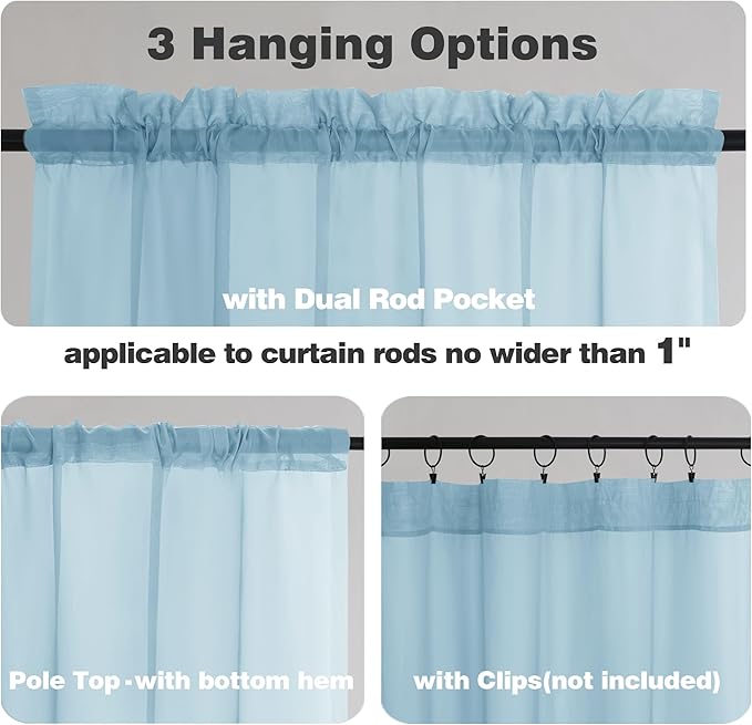 Chyhomenyc Sky Blue Sheer Curtains 120 Inches Long - Light Filtering Voile Extra Long Panel Drapes for Floor to Ceiling Window, Elegant Soft Living Room Curtains, Each 42Wx120L Inch, 10FT, 2 Panels