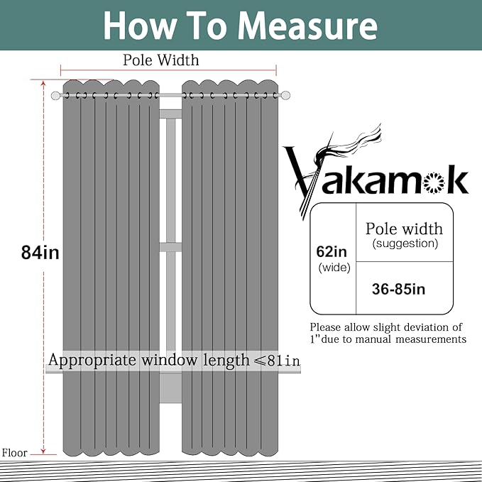 Yakamok Blackout Curtains Room Darkening Thermal Insulated Window Panels,Solid Grommet Top Drapes for Bedroom/Living Room(62Wx84L, Pure White, 2 Panels)