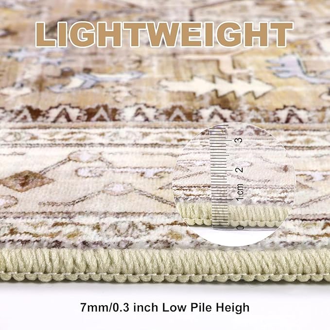 Yamaziot Washable Runner Rug, 2x12 Non-Slip Boho Vintage Hallway Rug Runner with Rubber Backing, Stain Resistant Low Pile Distressed Carpet Runner for Bedroom, Kitchen, Laundry, Entrance