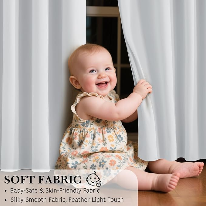 RYB HOME White 100% Blackout Curtains, Short Thermal Insulated Heat & UV Blocking Total Room Darkening Privacy Drapes for Small Window, Width 29 by Length 30, White, 2 Panels