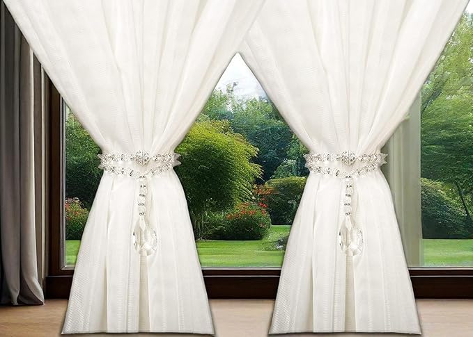 SUQ I OME 1 Pair of Luxury Crystal Beaded Magnetic Curtain Tieback and Holdback Curtain Clips Curtain Buckle Curtain Holder Blingbling Curtain Holdbacks for Drapes,Crystal