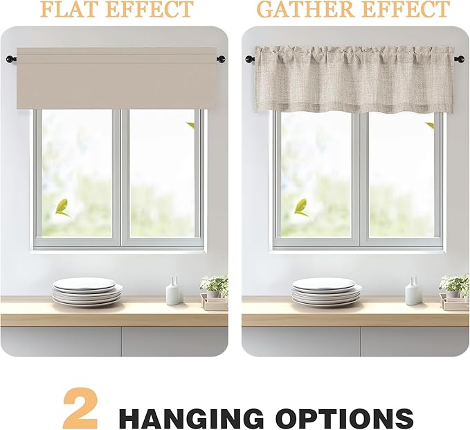 OWENIE Linen Valances for Windows 1 Pcs, Light Filtering Textured Farmhouse Short Small Valance Curtains for Bathroom Basement Living Room Bedroom, Rod Pocket Half Curtains Over Sink, 52Wx14L Inch