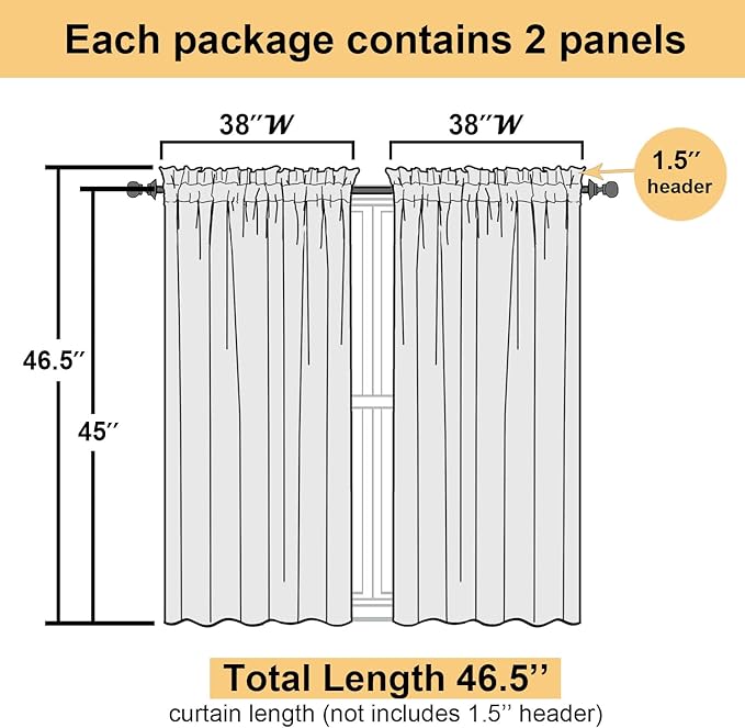Lecloud Leia Clip Semi Sheer Navy Blue Curtains 45 Inch Length 2 Panels, Light Filtering Jacquard Leaf Voile Curtain for Living Room/Bedroom, Dual Rod Pockets Window Kitchen Drapes, 38x45 Inches