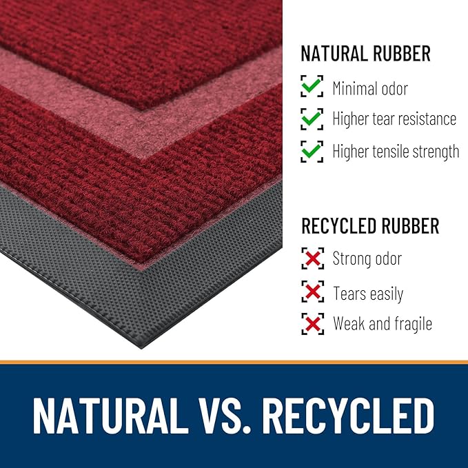 OLANLY Half Circle Door Mat Indoor Outdoor Entrance Welcome, Waterproof All-Season, All-Weather Doormat, Sturdy Natural Rubber, Low Profile, Easy Clean Patio Porch Entryway Mat, 59x23, Wine Red