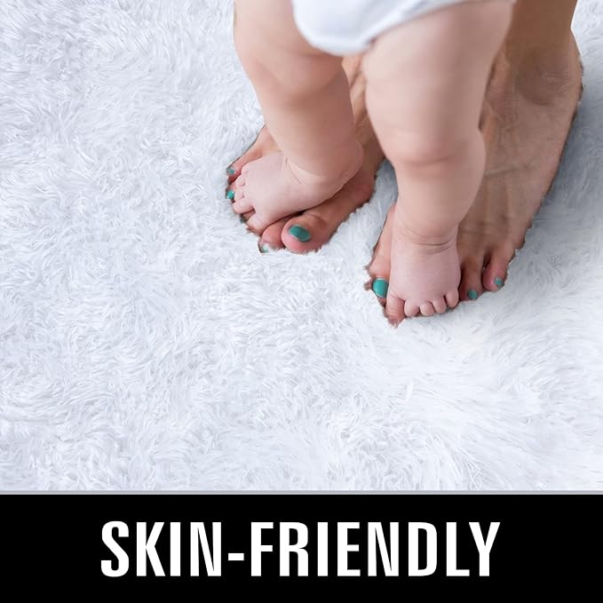 TWINNIS Super Soft Shaggy Rugs Fluffy Carpets, 4x5.9 Feet, Indoor Modern Plush Area Rugs for Living Room Bedroom Kids Room Nursery Home Decor, Upgrade Anti-Skid Rectangular Fuzzy Rug, White