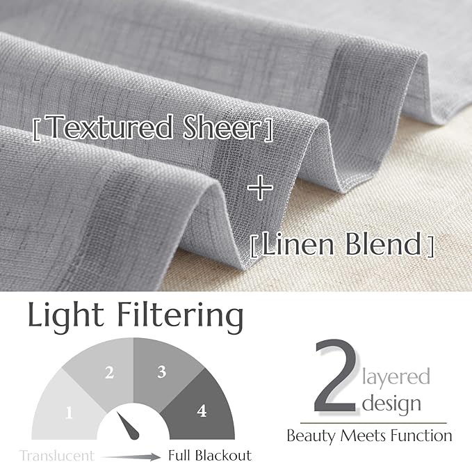 jinchan Linen Valance for Farmhouse Living Room Windows 16 Inch Gray Slubbed Crossed Double Layer Window Valance Light Filtering Rustic Country Overlay Rod Pocket 1 Panel Grey