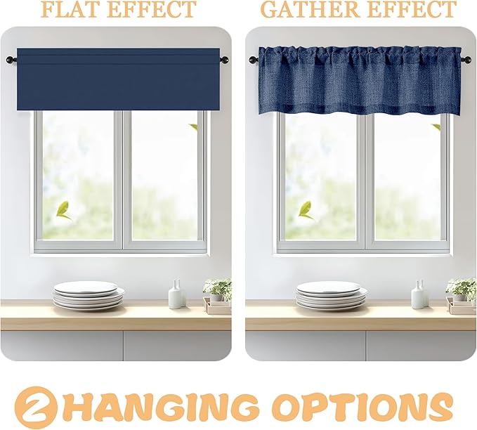 OWENIE Navy Blue Valances for Windows 1 Pcs 20 Inch Length, Light Filtering Textured Short Small Valance Curtains for Bathroom Basement Living Room, Half Window Curtains Over Sink, 60" W by 20" L
