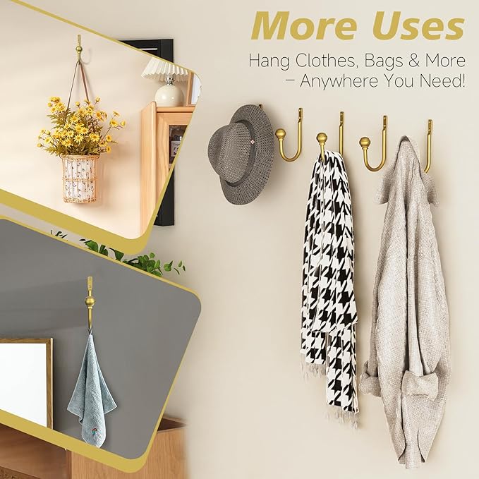 Hion Curtain Holdbacks Gold 6pcs, Curtain Tiebacks Wall Mounted Curtain Hooks Holders for Drapes