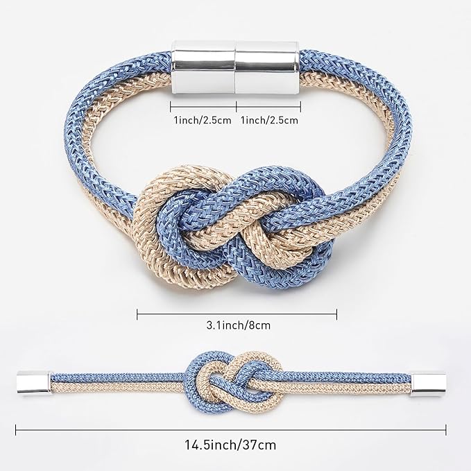 NICEEC 4 Pack Mini Magnetic Curtain Tiebacks Nordic Simple Style Drape Tie Backs Elegant Hand Weave Rope Knot Decorative Curtain Holdbacks for Home & Office Thin Window Drapery (Blue & Beige)