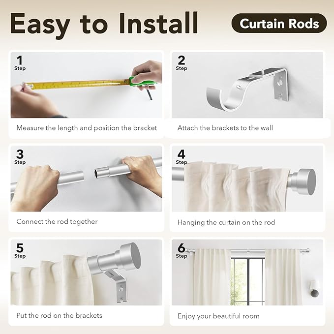IFELS Heavy Duty Curtain Rods for Windows 28 to 48 Inch, 1 Inch Silver Curtain Rods Set of 2 Pack for Outdoor Patio, Farmhouse, Bedroom, Kitchen, Adjustable Easy Install Drapery Rod(Silver,30-60-2p)
