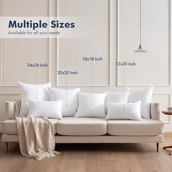 MIULEE Throw Pillows Inserts, Pack of 2 12x24 Inch 100% Virgin Fiber Filling Bed Couch Pillows