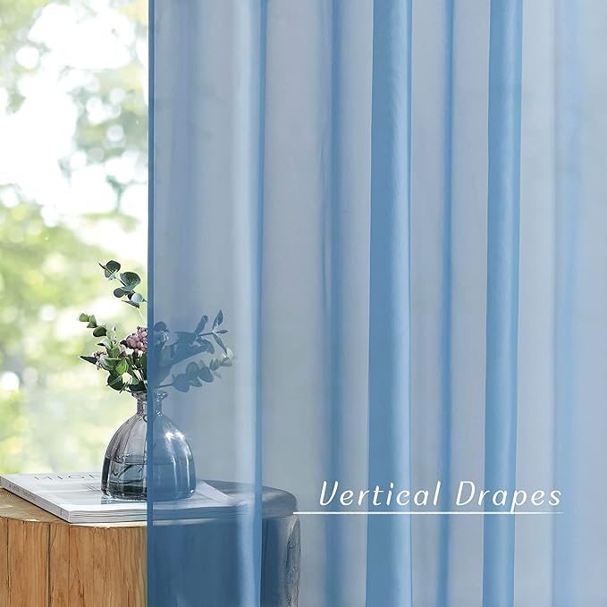NICETOWN Stone Blue Sheer Curtains 96 Inches Long, Grommet Airy & Lightweight Window Treatment Translucent Elegant Drapes for Living Room/Bedroom, W54 x L96, 2 Panels