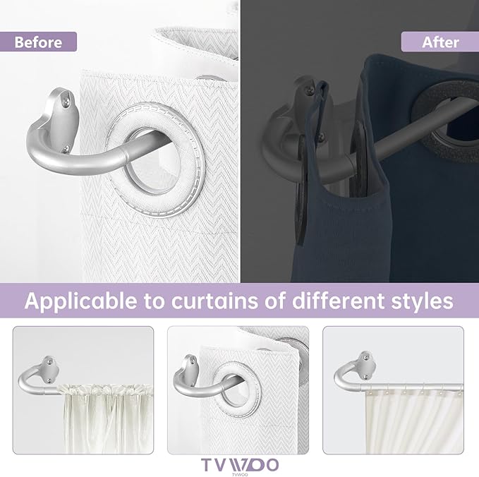 TVWOO Silver Wrap Around Curtain Rods:5/8 In Blackout Adjustable Window Curtain Rod for Bedroom Kitchen Apartment Renter Friendly,Room Darkening Curved Drapery Rods Easy Install,Antique Silver 28-60"
