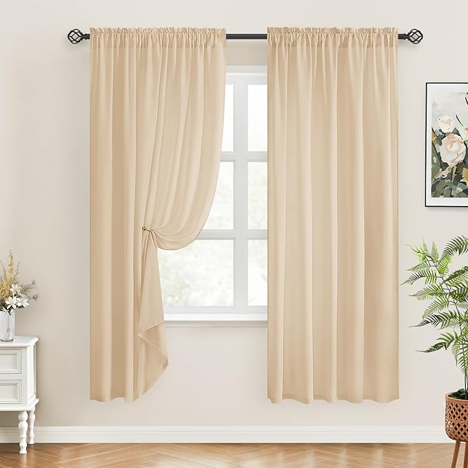 HOMEIDEAS Non-See-Through Beige Privacy Sheer Curtains, 52 X 72 Inches Long 2 Panels Taupe Sheer Curtains Light Filtering Window Drapes for Bedroom Living Room