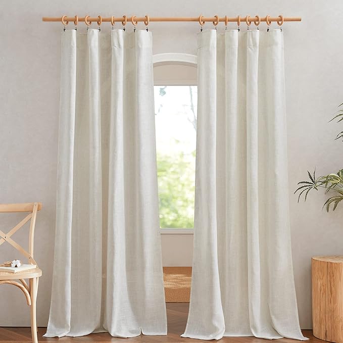 NICETOWN 102 inch Curtains Natural Linen Burlap for Living Room, Rod Pocket & Back Tab Privacy with Light Filtering Linen Weave Burlap Window Treatments for Bedroom, W52 x L102, 2 Panels