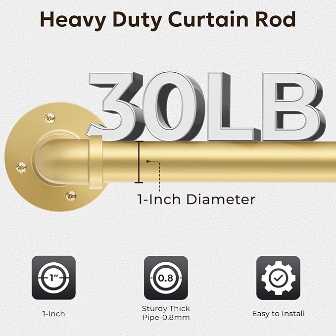 Zeerobee Curtain Rods for Windows 66 to 120, 1 Inch Industrial Wrap Around Gold Curtain Rod, Indoor/Outdoor Room Divider Adjustable Drapery Pole, 66"-120"