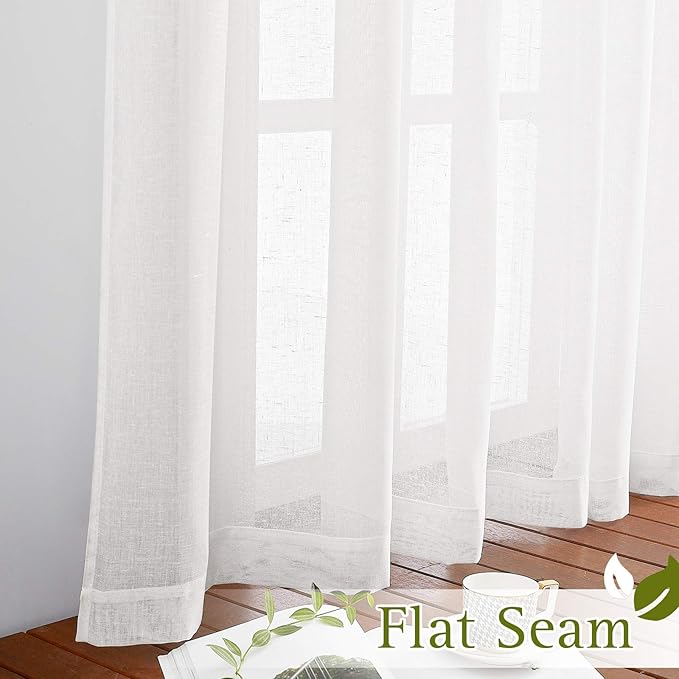 NICETOWN White Sheer Linen Curtains 84" Long, Grommet Top Privacy with Enough Light Through Semi Sheer Window Treatments Vertical Drapes for Living Room/Bedroom, 2 Pieces = 140" Wide