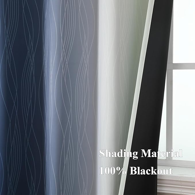 Estelar Textiler Sage Green and Navy Blue Ombre Blackout Curtains 45 Inch Length, Full Room Darkening Gradient Drapes for Kitchen, Thermal Insulated Grommet Curtains for Short Window, 52Wx45L,2 Panels