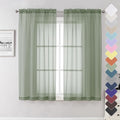 Lecloud Sage Green Sheer Curtains 63 Inch Long 2 Panels, Elegant Voile Drapes for Dinning Small Windows, Light Filtering Voile Curtain for Living Room Bedroom Bathroom, Dual Rod Pocket, 40" Wx63 L