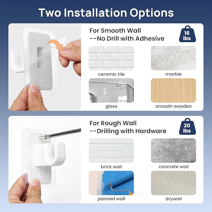 ENJOYBASICS 2 Pack No Drill Curtain Rods for Window 28 to 60 Inches, 5/8 Inch Diameter Renter Friendly Drapery Rod with Adhesive Brackets without Drilling, Adjustable from 27 to 65 Inches, White