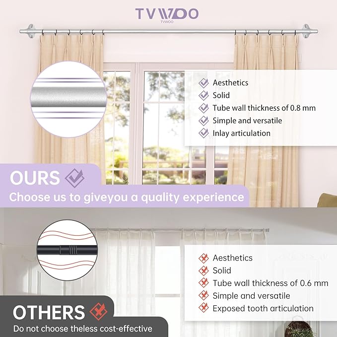 TVWOO Silver Wrap Around Curtain Rods:5/8 Inch Blackout Adjustable Window Curtain Rod for Bedroom Kitchen Apartment Renter Friendly,Room Darkening Curved Drapery Rods Easy Install,Antique Brown 28-48"