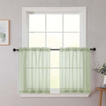 Kitchen Curtains 24 Inch Length Tier 2 Pieces, Light Green Sheer Curtain Solid Soft Sheer Short Curtains for Windows, Cafe Bathroom Basement Rod Pocket Drapes, Each 42" Wx24 L Inches