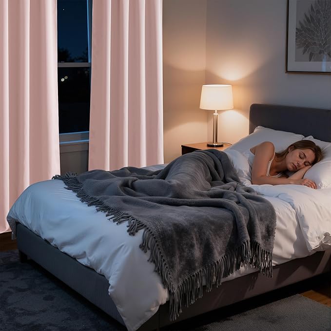 RYB HOME Bedroom Blackout Curtains 63 inches Long, 100% Blackout Thermal Insulated Noise Reducing Curtains for Living Room Nursury, 42 inches Wide by 63 inches Long, Baby Pink