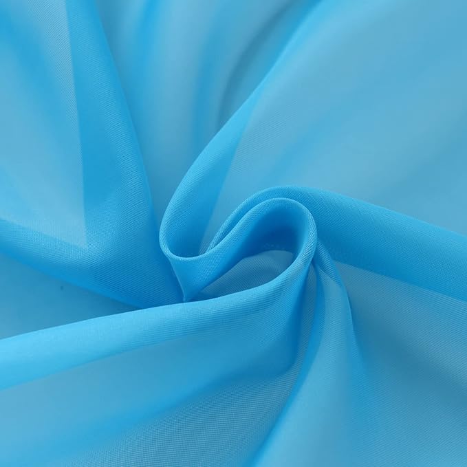SpaceDresser Basic Rod Pocket Sheer Voile Window Curtain Panels Cyan Blue 1 Pair 2 Panels 52 Width 84 Inch Long for Kitchen Bedroom Children Living Room Yard(Cyan Blue,52 W x 84 L)