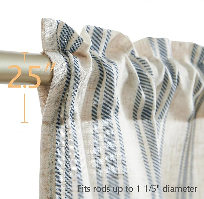 jinchan Striped Valance Farmhouse Window Treatment Linen Textured Drapes for Small Windows Kitchen Living Room RV Vintage Light Filtering Valance 16 Inch Rod Pocket 1 Panel Blue on Linen