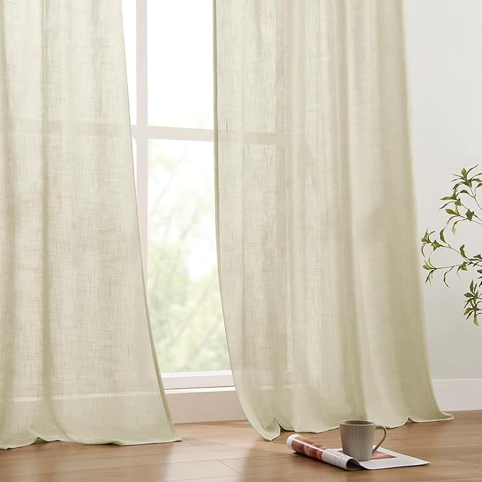 Joydeco Linen Curtains 72 Inch Length 2 Panels Set, Light Filtering Curtains for Bedroom Living Room,Linen Blend Drapes 52 Inches Wide with Back Tab Rod Pockets (W52 x L72 Inch, Natural)